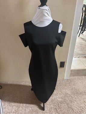 Calvin Klein Black One-Shoulder Cutout Sheath Dress